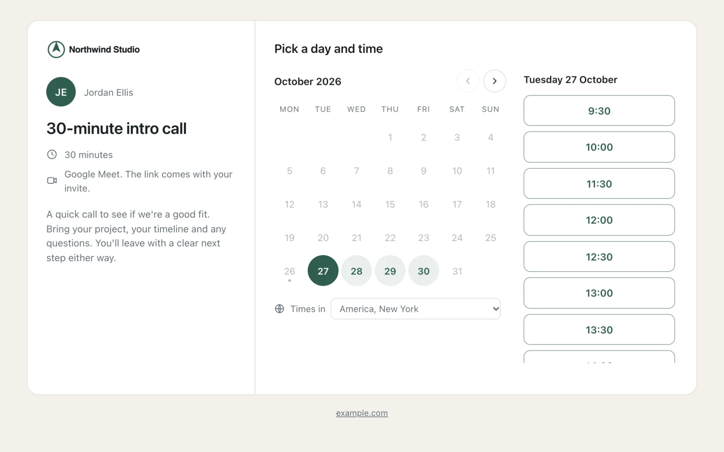 Yarigai Scheduler: The booking page your customers see